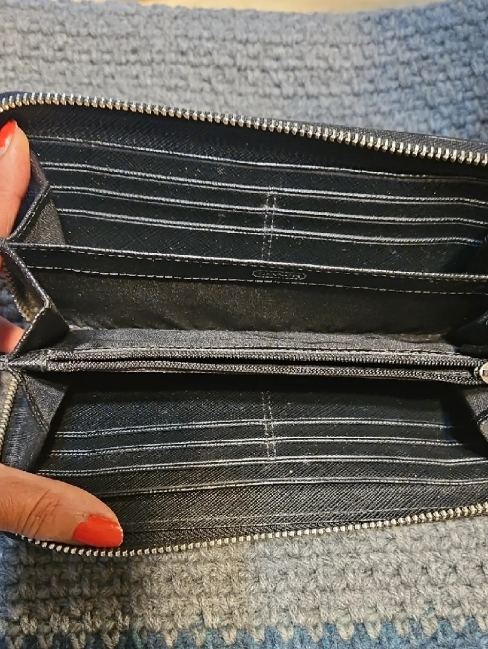 Coach Black Signature Jacquard Continental Wallet with Patent Trim
